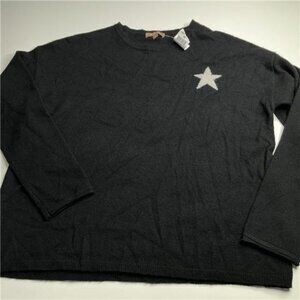 Kier + J Sweater Top Black  Crew Neck Long Sleeves  100% Fine Merino Wool Sz M